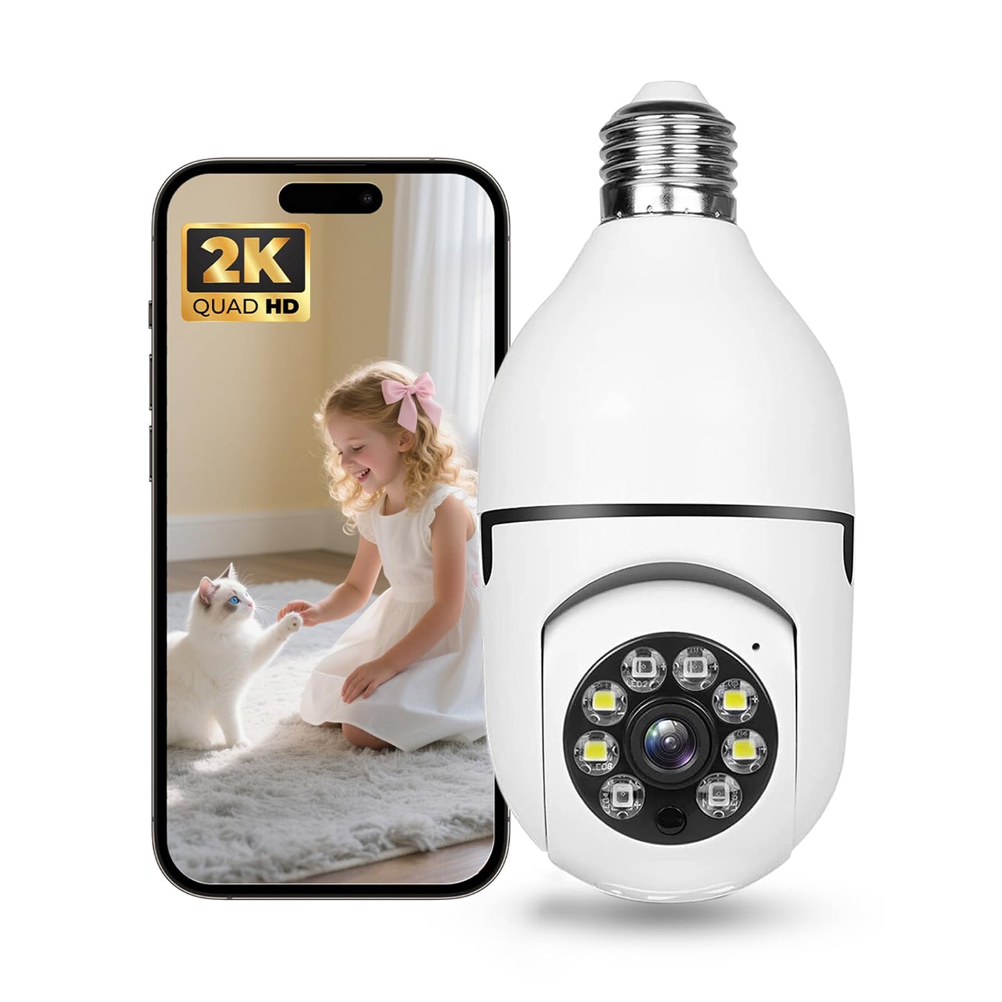 Hawkray Light Bulb Security Camera -5G& 2.4GHz WiFi 2K 3MP Security Cameras Wireless Outdoor Motion Detection and 911 Alarm Monitoring,Open AI