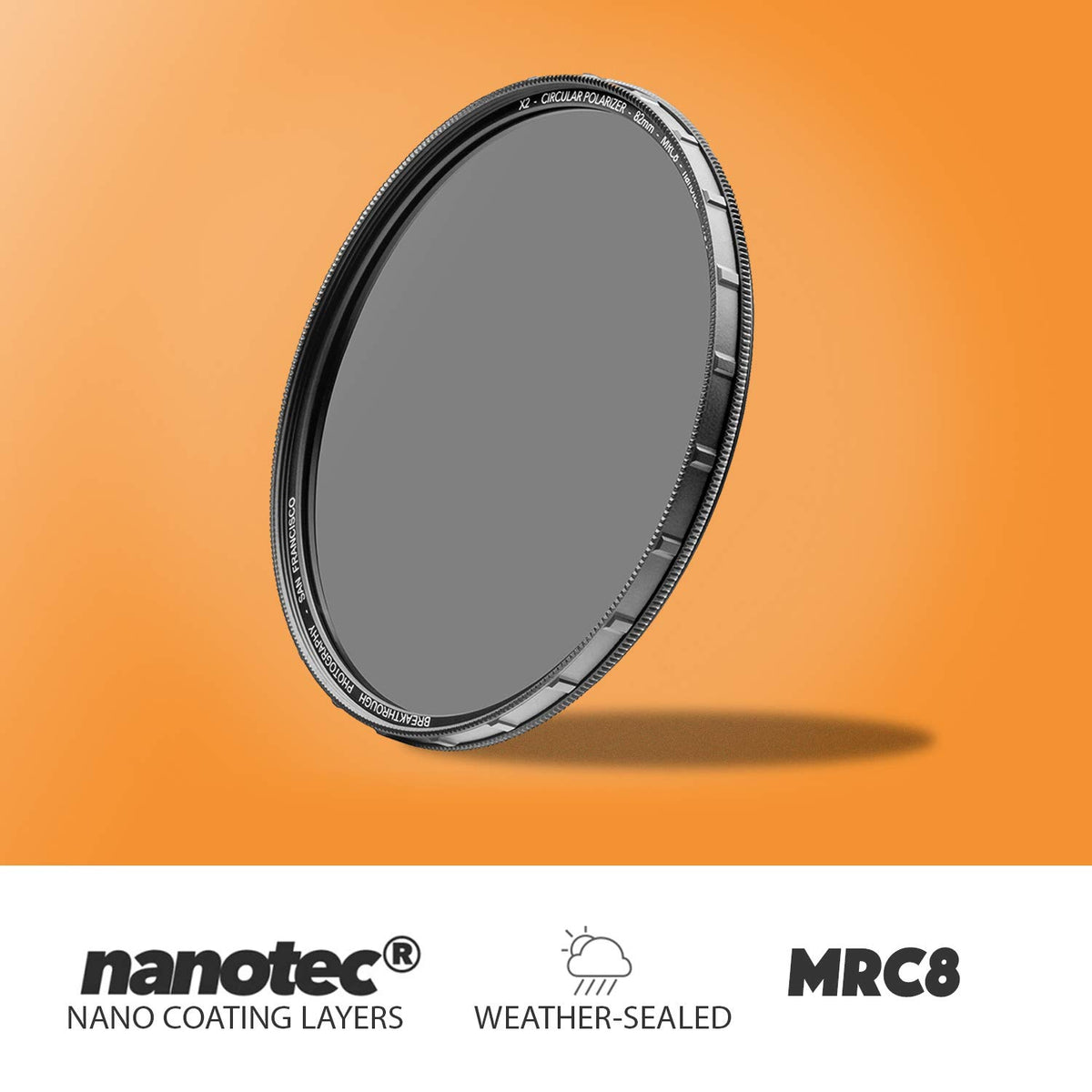 52mm X2 CPL Circular Polarizing Filter for Camera Lenses - AGC Optical Glass Polarizer Filter with Lens Cloth - MRC8 - Nanotec Coatings - Weather