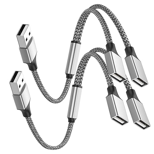 POHFP 2Pack USB Splitter 1 in 2 Out Adapter, USBA Male to Two Female Adapter, Dual USB 2.0 Power Cord Extension for Charging/Data…