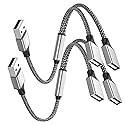 POHFP 2Pack USB Splitter 1 in 2 Out Adapter, USBA Male to Two Female Adapter, Dual USB 2.0 Power Cord Extension for Charging/Data…