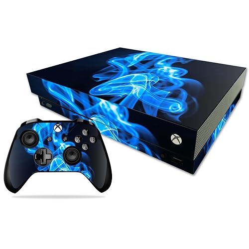 MightySkins Skin Compatible with Microsoft Xbox One X - Blue Flames | Protective, Durable, and Unique Vinyl Decal wrap Cover | Easy to Apply, Remove