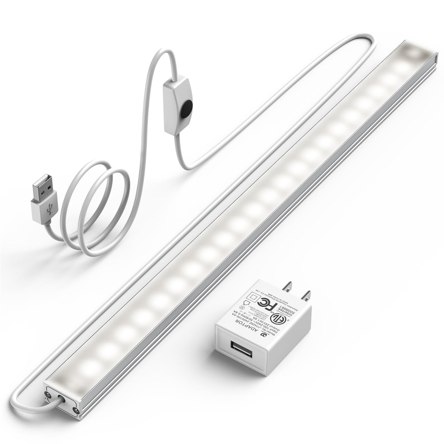 ASOKO Under Cabinet Led Lighting, 12 Inch Light Strip Bar, Daylight White 5000K Dimmable Plug in USB Light, Small Thin Led Under Counter Lighting