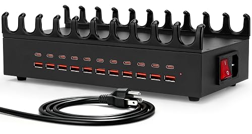 300W USB Charging Station for Multiple Devices - 22 Ports Desktop Multi Fast Charger Station with Device Organizer Stand & Multi Protection, US? Power