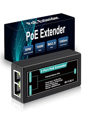 1 in 2 Out Gigabit PoE Extender, NICGIGA 2 Port PoE Repeater 100 Meters(328 ft),IEEE 802.3af/at Power Over Ethernet PoE Splitter to 2 PoE Devices Like