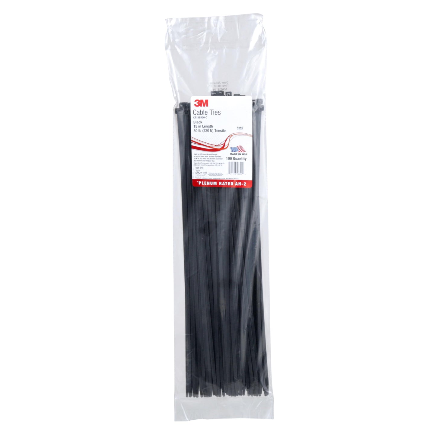 3M Cable Tie CT15BK50-C, Pack of 100 Ties, 15 inch Length, 50 lb Tensile, Black