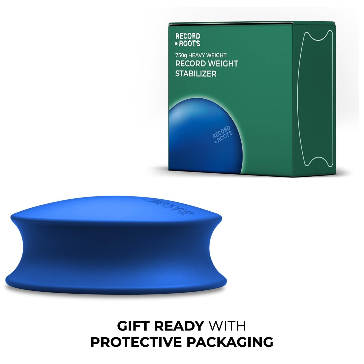 Record Roots Vinyl Weight Stabilizer - 750g Heavy Duty Turntable- Rubberized Blue Finish with Velvet Base - Improves Playback Stability, Reduces