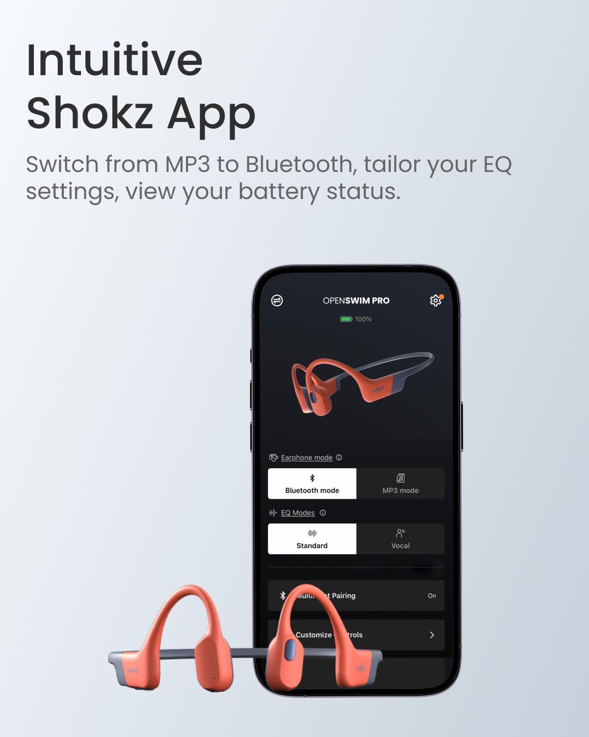 SHOKZ OpenSwim Pro - Open-Ear Bluetooth Headphones & 32GB MP3 Player, IP68 Waterproof, Bone Conduction Headphones, Secure Fit for Workouts, Running