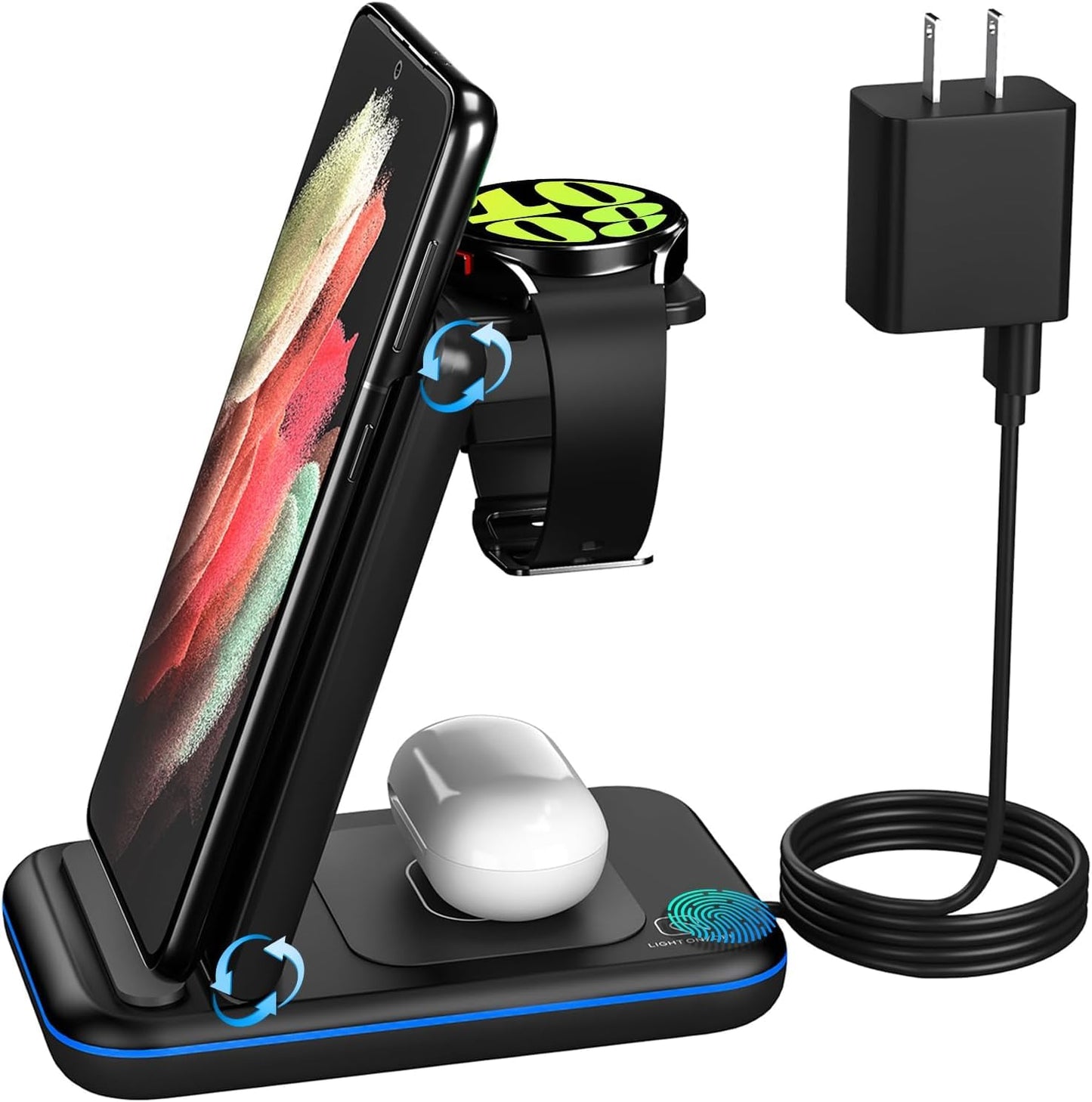 Wireless Charger for Samsung/Android, HOLYJOY Foldable 3 in 1 Fast Charging Station/Stand/Multi Charger for Samsung S25 Ultra/S24/Note 20, Travel Pad