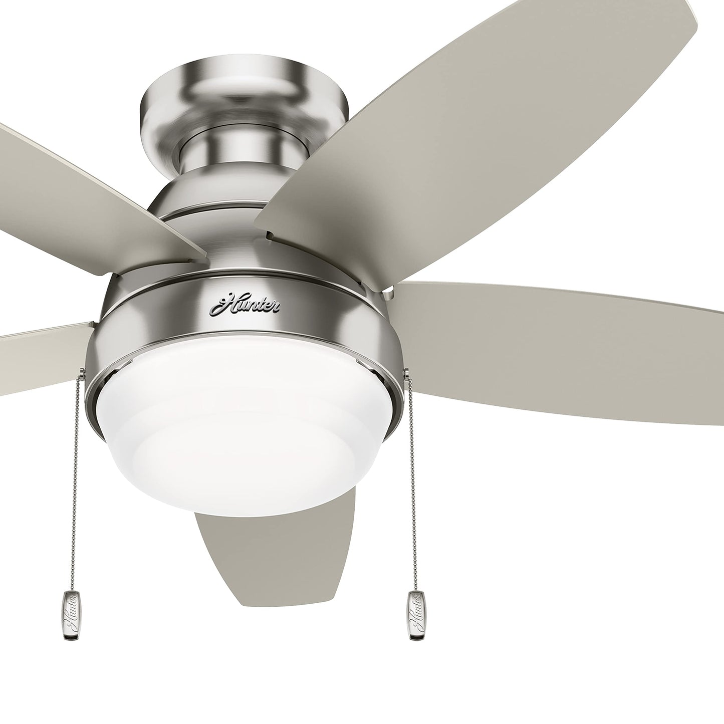 Hunter Fan 44 inch Low Profile Brushed Nickel indoor Ceiling Fan with Light Kit and Pull chains (Renewed)
