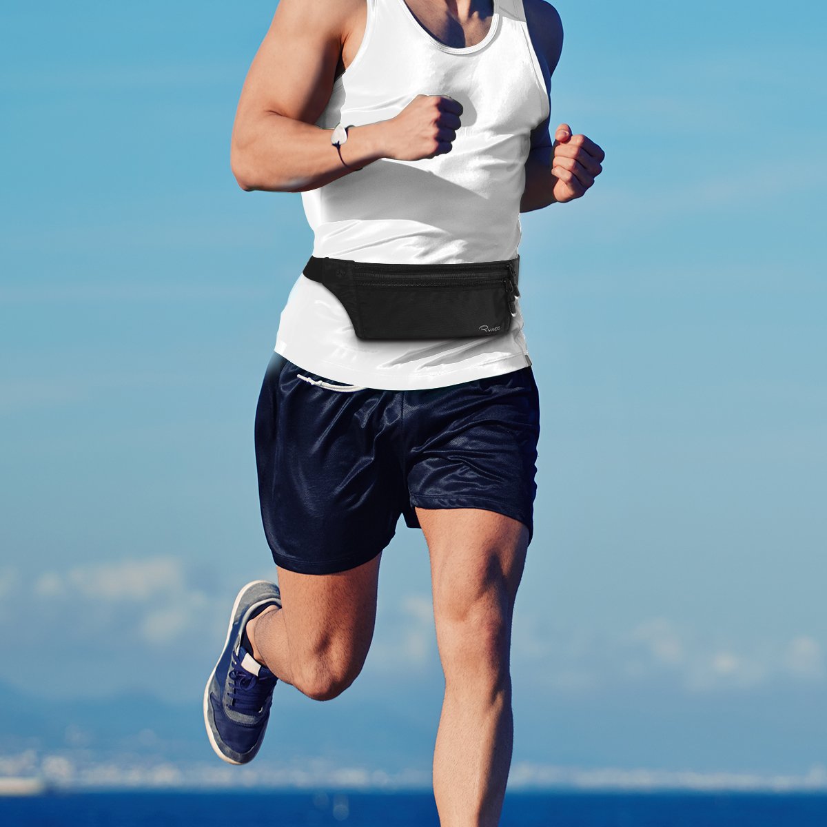 Ryaco RFID Blocking Money Belt – Slim Hidden Travel Wallet & Passport Holder with Adjustable Strap – Black Waist Pouch for Men & Women