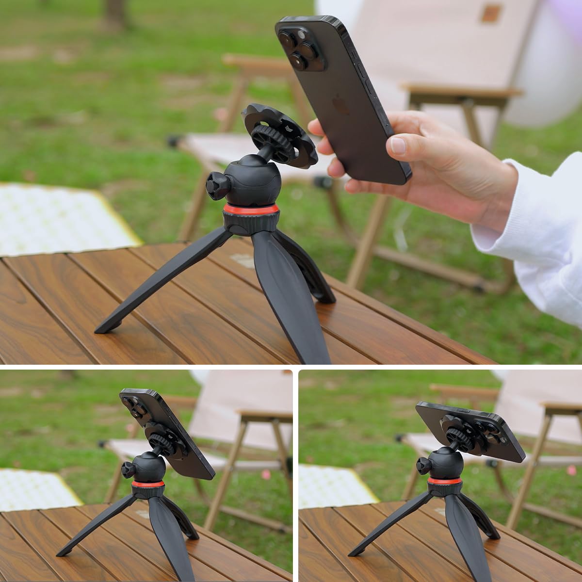 Sunflower Shape Magnetic Phone Tripod Mount Adapter with 1/4-20 Thread, 2 Cold Shoe Compatible with iPhone 17 16 15 Pro Max 15 Plus 14 13 12, iPhone