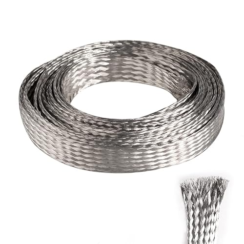 QuQuyi 9.84ft 5mm Braided Ground Strap Tinned Copper Flat Sleeving Expandable Metal Sheath Screening Signal Wire Cable Shielded