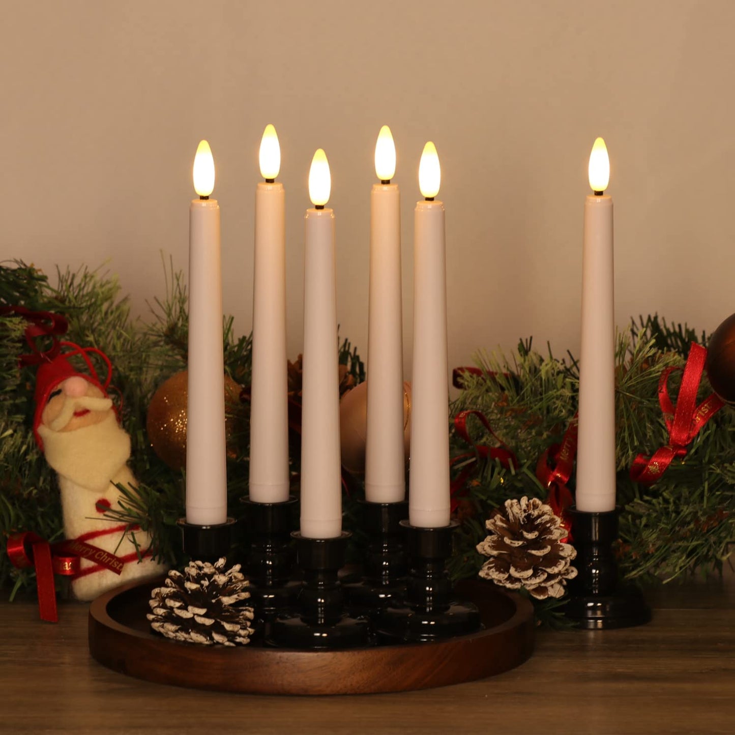 OWLBAY 9 Pack 3D Wick Flameless Window Candles with Remote & Timer, 8”H Battery Operated LED Taper Candles, Warm White Flame Flickering Light, Ideal