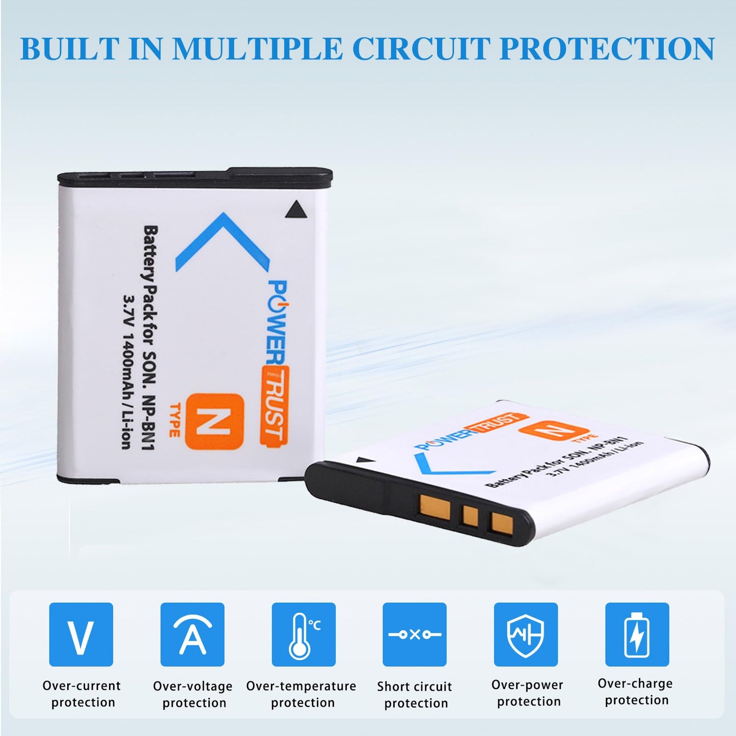 PowerTrust 2X NP-BN1 Battery for Sony NP BN1 NPBN1 BC-CSN and Cyber-Shot DSC-QX10 QX30 QX100 DSC-TF1 DSC-TX10 TX20 TX30 DSC-W530 DSC-W570 DSC-W650