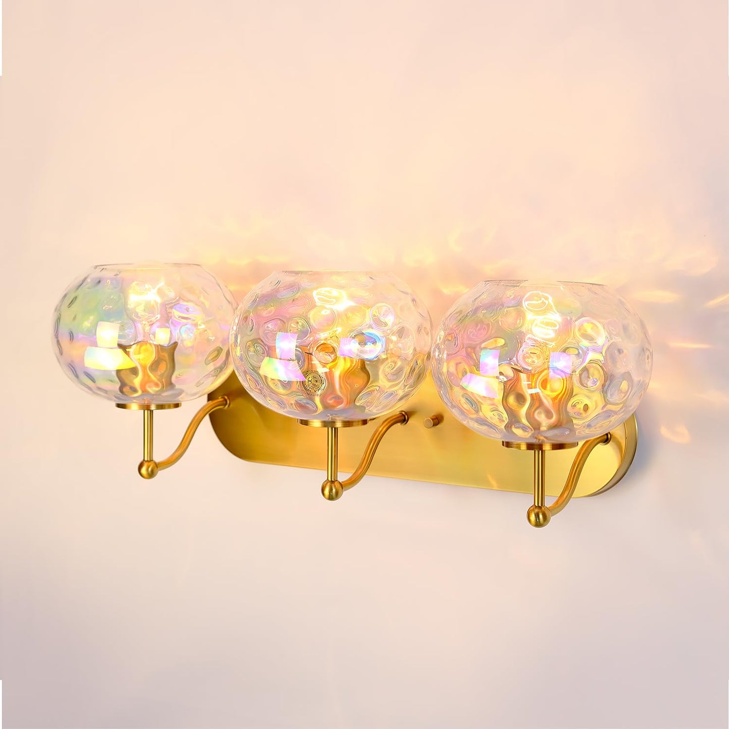 Wrlmfy 23" Brushed Gold Vanity Light Stained Hammered Glass Wall Sconce 3-Light Brass Wall Lamp for Hallway Living Room Stairwell Bathroom Over Mirror