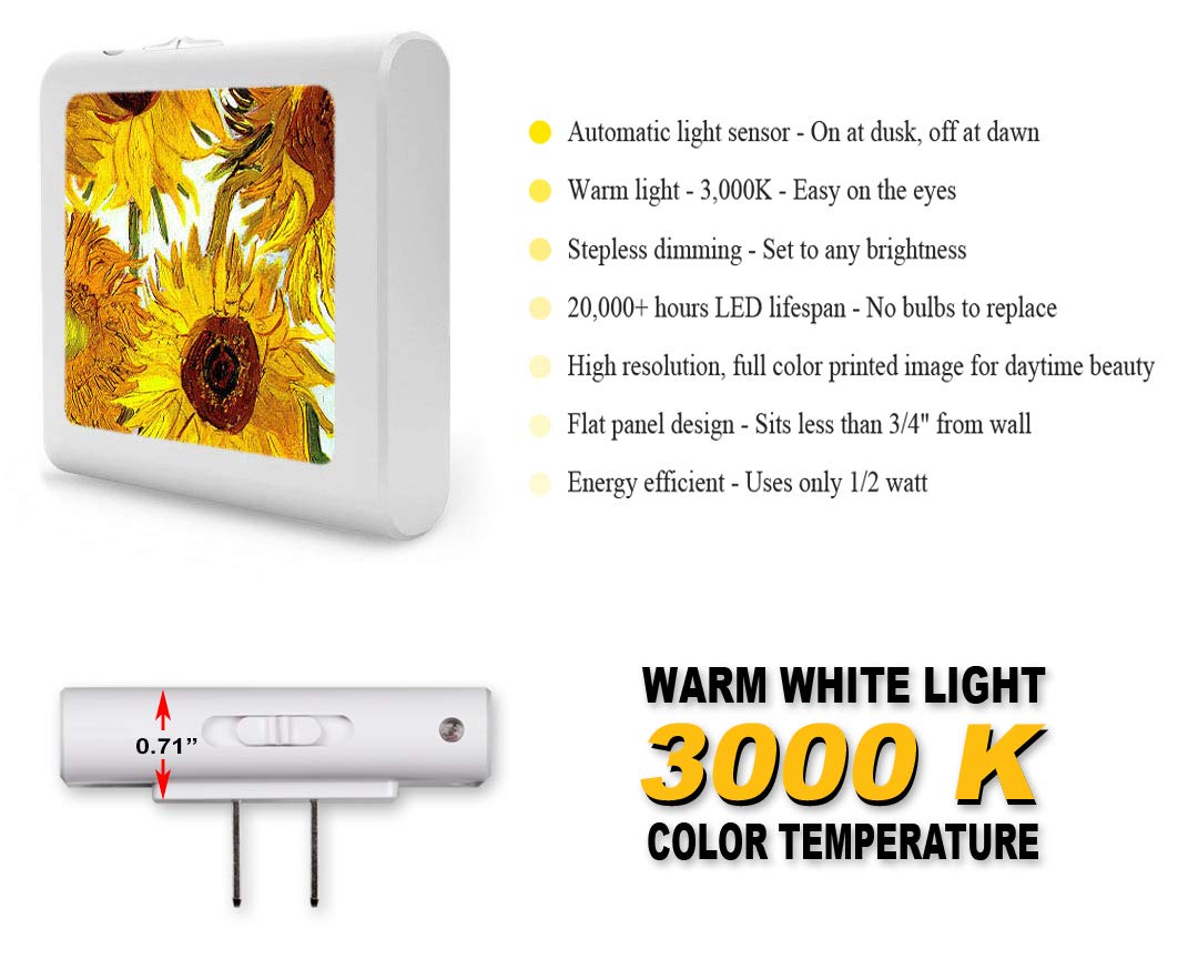 Art Plates Plug in Dimmable LED Night Light with Dusk to Dawn Auto Sensor, Adjustable Brightness, Warm Light, Auto On-Off Nightlight for Bathroom