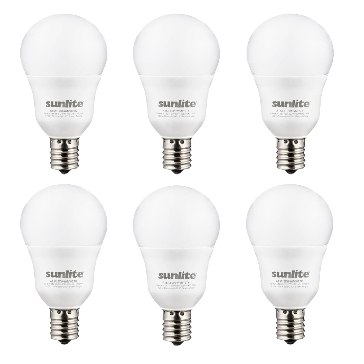 Sunlite A15 E17 LED Bulb, Intermediate Base Light Bulbs, 6 Watts (40W Equivalent), 480 Lumens, Dimmable, for Ceiling Fan and, Lighting Fixtures