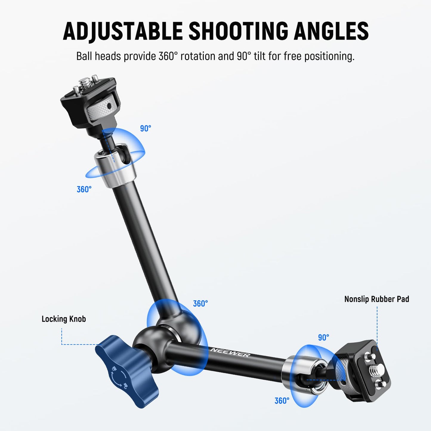 NEEWER 11" Articulating Magic Arm with 360° Ball Heads & Locating Pins for ARRI, Camera Monitor Mount with 1/4" Screws for DSLR Action Camera Monitor