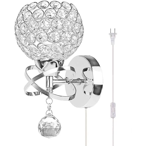 Ygapuzi Modern Crystal Wall Light Flush Mount Wall Sconces Lamps Chrome Finish Bedside Lighting Fixture with E27 Socket, for Living Room Bathroom