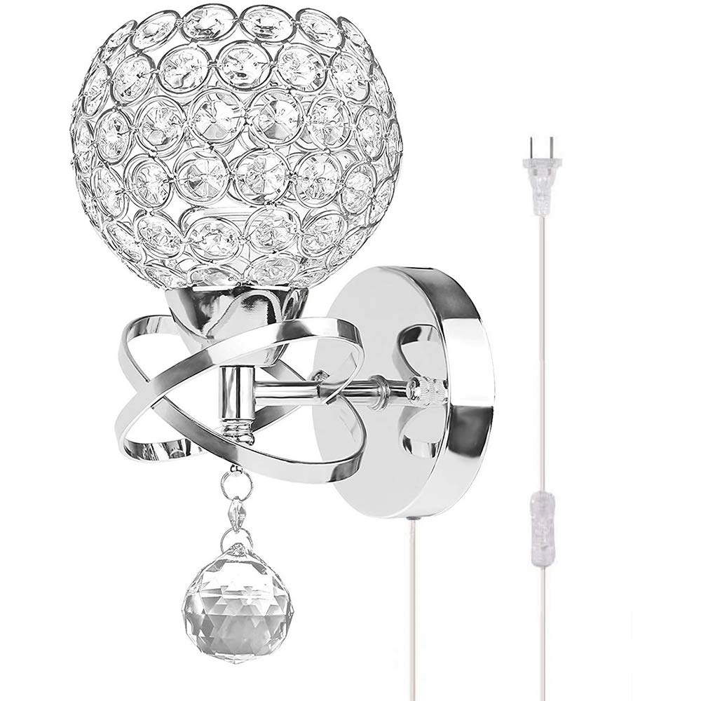 Ygapuzi Modern Crystal Wall Light Flush Mount Wall Sconces Lamps Chrome Finish Bedside Lighting Fixture with E27 Socket, for Living Room Bathroom