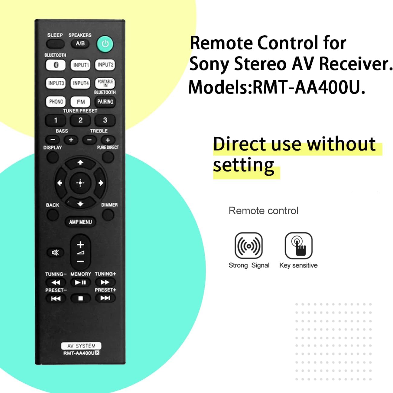 RMT-AA400U Replacement Remote Control for Sony Stereo RMTAA400U STRDH190 STR-DH190 AV Receiver Home Theater System