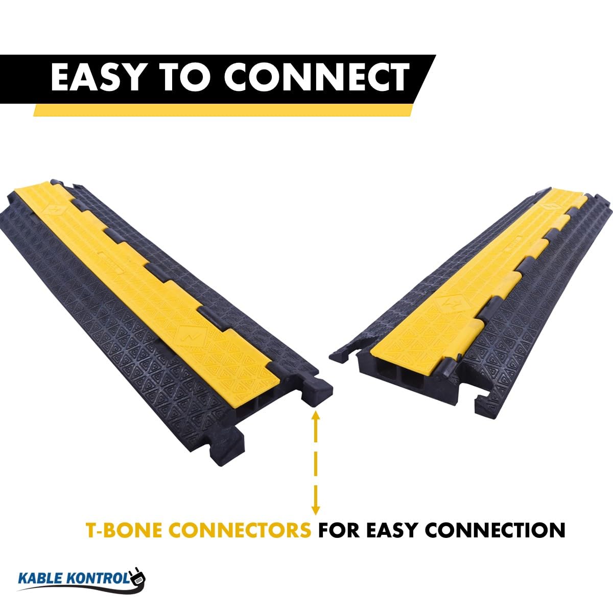 Kable Kontrol Atlas Cable Protector Wire Ramp - 2 Channel - 1 Pc - 39" Long Black & Yellow - 20,000 Lbs Load Capacity - Rubber Speed Bump Wire