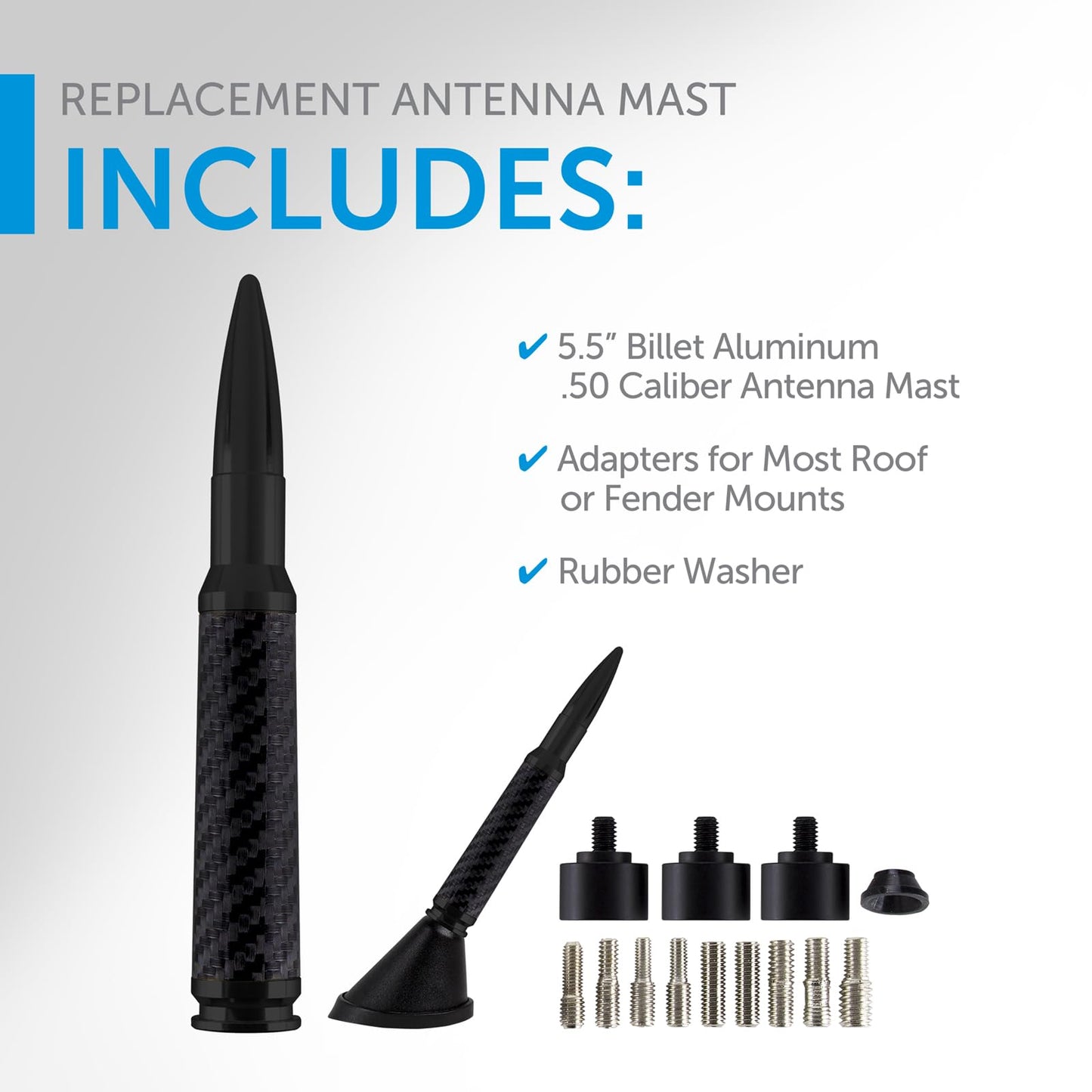 Proscenium PRO-Ammo Bullet Shaped Universal Vehicle Antenna Replacement, Black