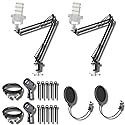 StreamEye BOOMARM1 Boom Arm Mic Stand with Desktop Mount (Pair), Detachable Clips, Professional Grade XLR Cables, Microphone Pop Filters and Cable