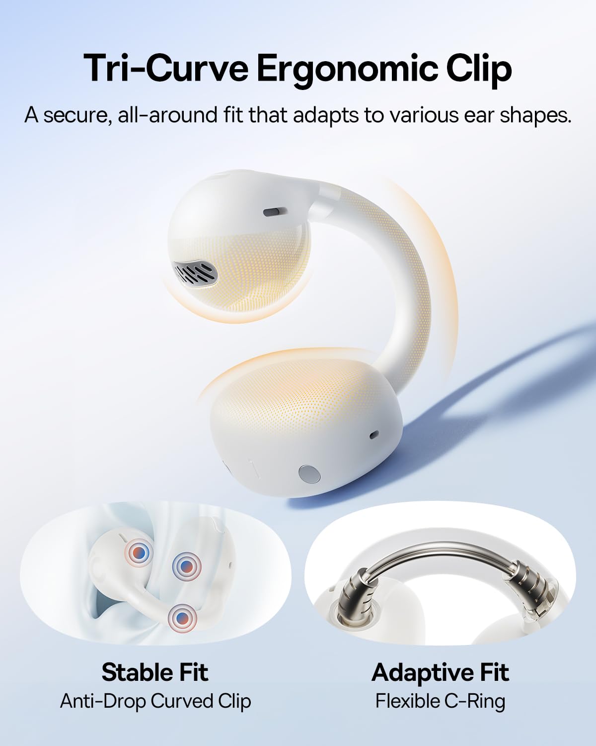 Baseus Bass BC1 Open Ear Earbuds Clip-On Headphones, Open-Ring Comfort with Tri-Curve Snug Clip, Powerful Sound with SuperBass, 4-Mic Clear Calls