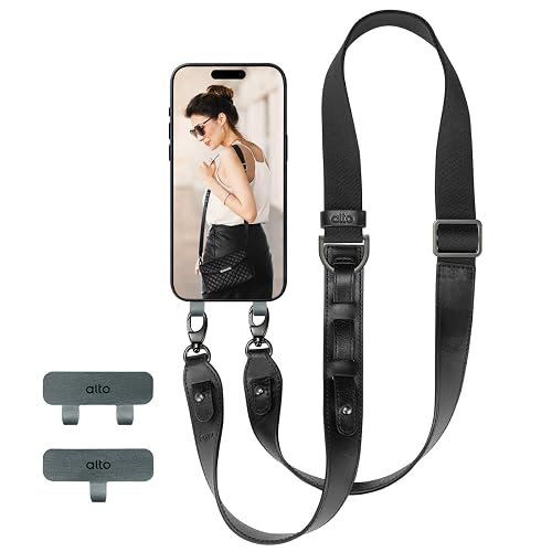 alto Multi-Functional Leather Harness, Crossbody Lanyard Strap for iPhone, Andorid Phone, Camera, and Bag (Raven Black)