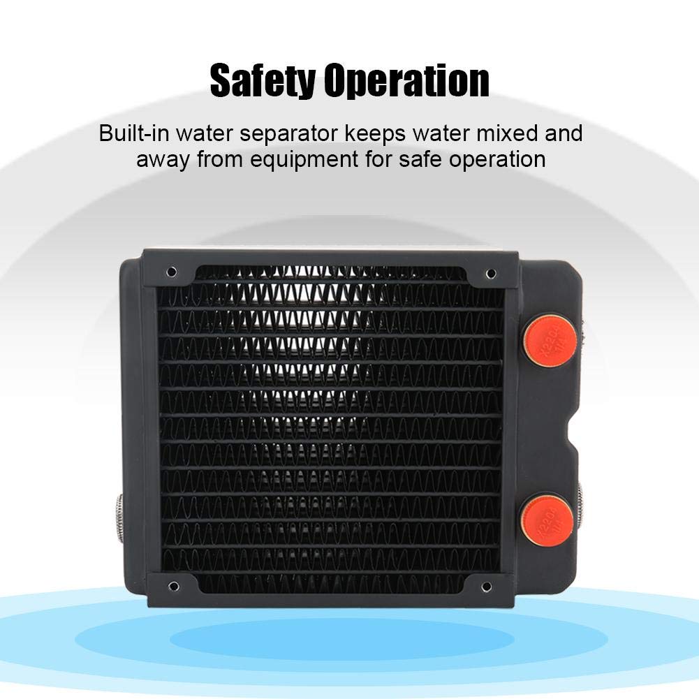 G1/4 120mm Computer Water Cooling Copper Radiator, 3-Layer 12-Tube PC Cooler Heatsink with Copper Radiator Fins and Brass Water Chamber