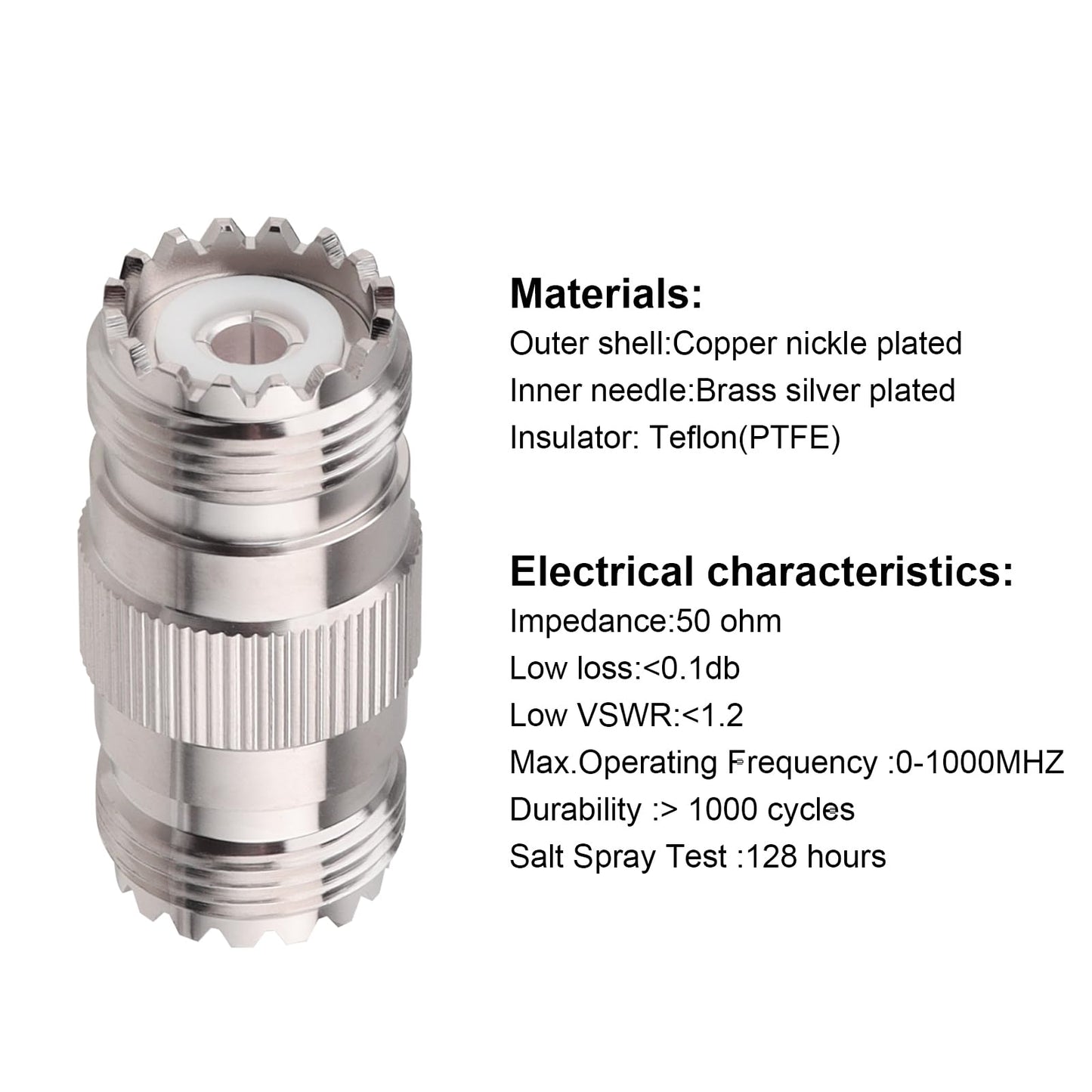 MOOKEERF 2 Pack UHF PL259 Connector Adapter UHF SO239 Female to Female Coaxial Cable Adapter PL-259 Female Connector