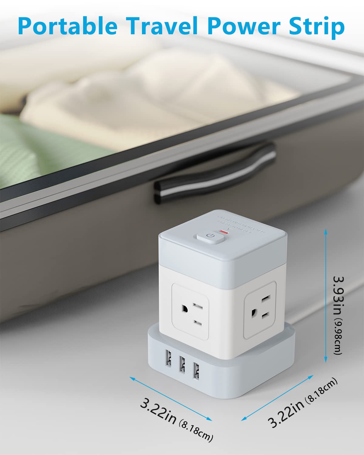Baykul Power Strip with USB, 4 Outlet 3 USB Ports (3 USB-A) Power Strip Cube, 10 ft Extension Cord, Flat Plug Surge Protector, Kitchen, Home, Office