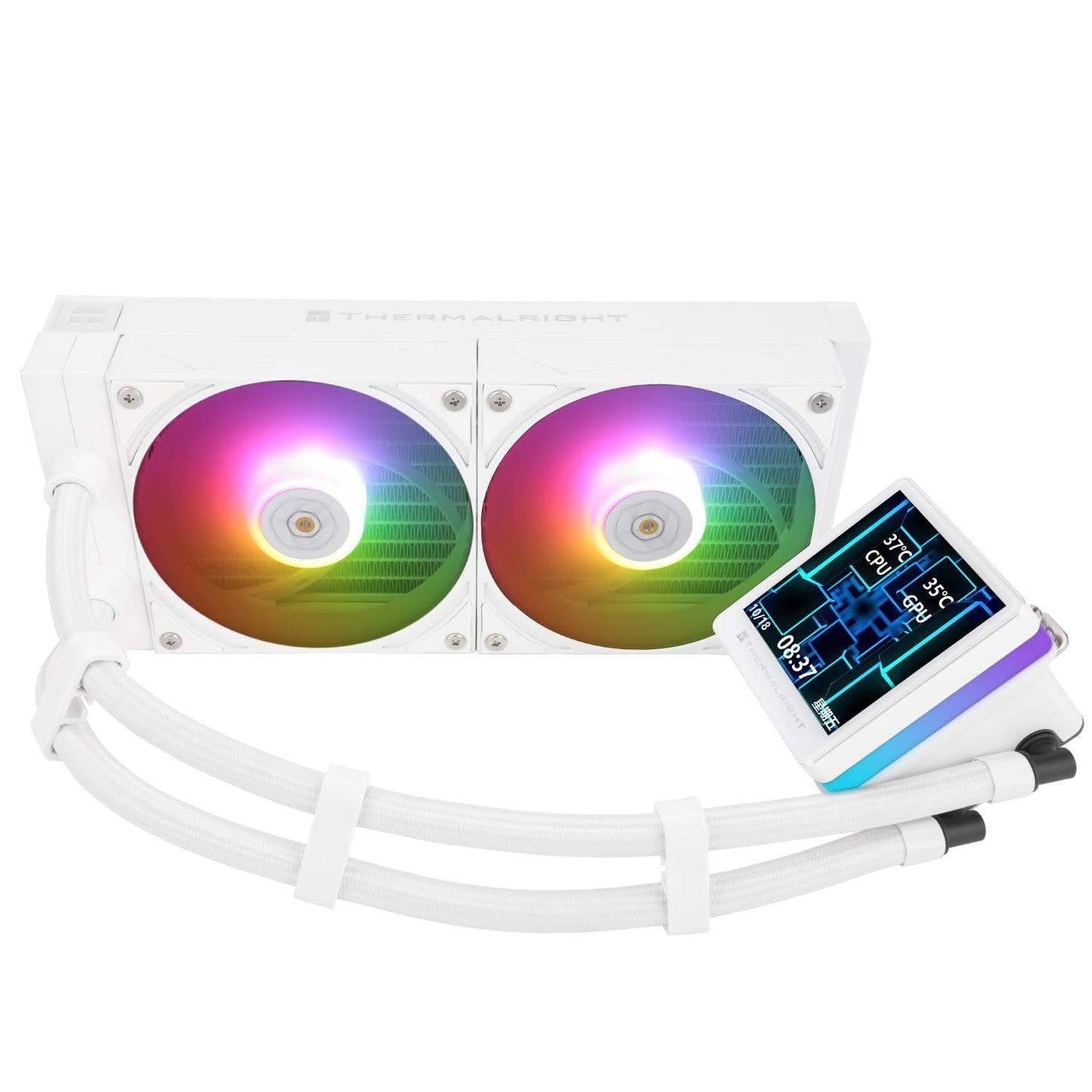 Thermalright Grand Vision 240 ARGB White CPU Water Cooler with Double PWM Fans with 2150RPM,IPS LCD Screen with 480x480 Resolution,Liquid CPU Cooler