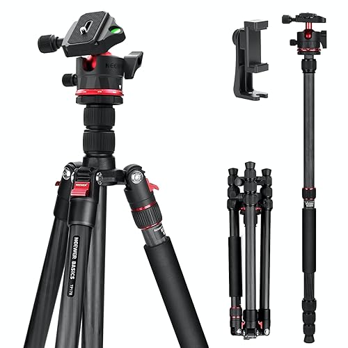 NEEWER Basics Carbon Fiber Travel Tripod Monopod, 64" Compact Lightweight Portable Camera Cell Phone Holder Stand Compatible with iPhone Video