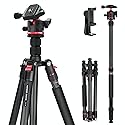 NEEWER Basics Carbon Fiber Travel Tripod Monopod, 64" Compact Lightweight Portable Camera Cell Phone Holder Stand Compatible with iPhone Video