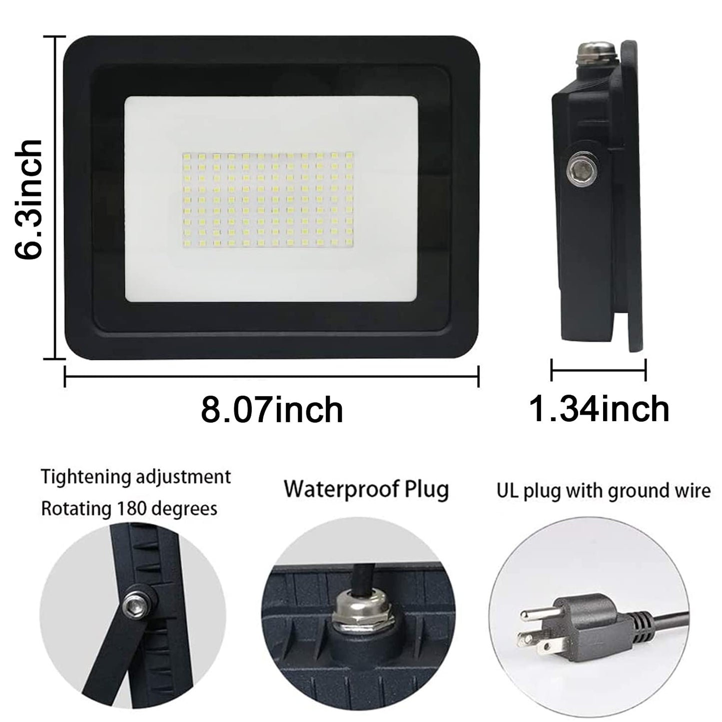 MIWAT 100W LED Landscape Lights with Plug, Super Bright IP68 Waterproof Outdoor Security Working Lamp in Cord for Garden Wall Washer Shop Stele Photo