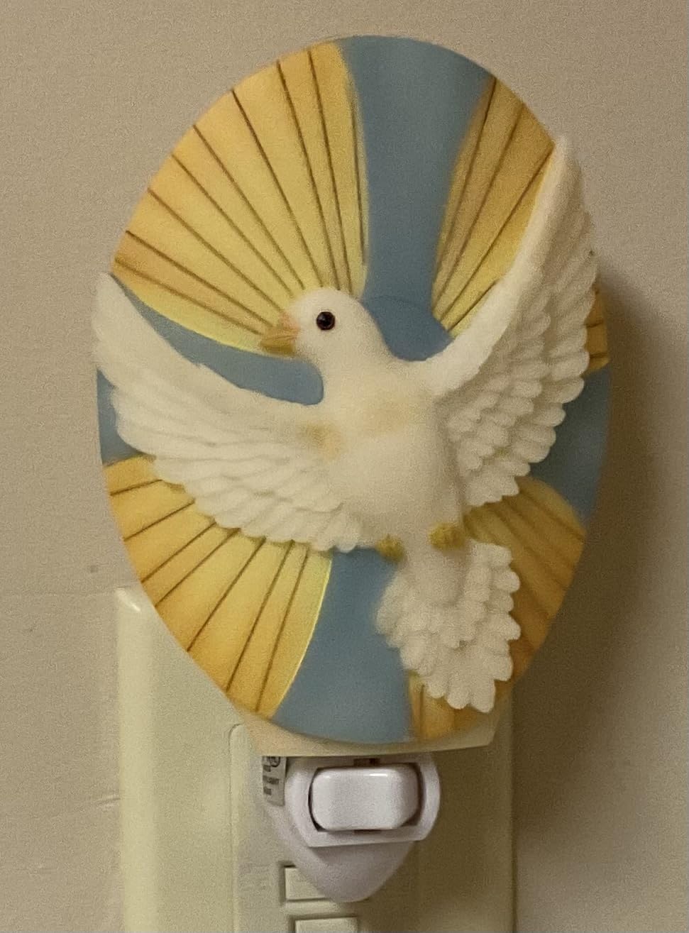 Holy Spirit Dove Night Light, Hand-Painted Bonded Marble, Plug-in Wall Lamp with UL Base, Religious Christian Decor, White, 4.5 x 3.5 x 6 Inches from