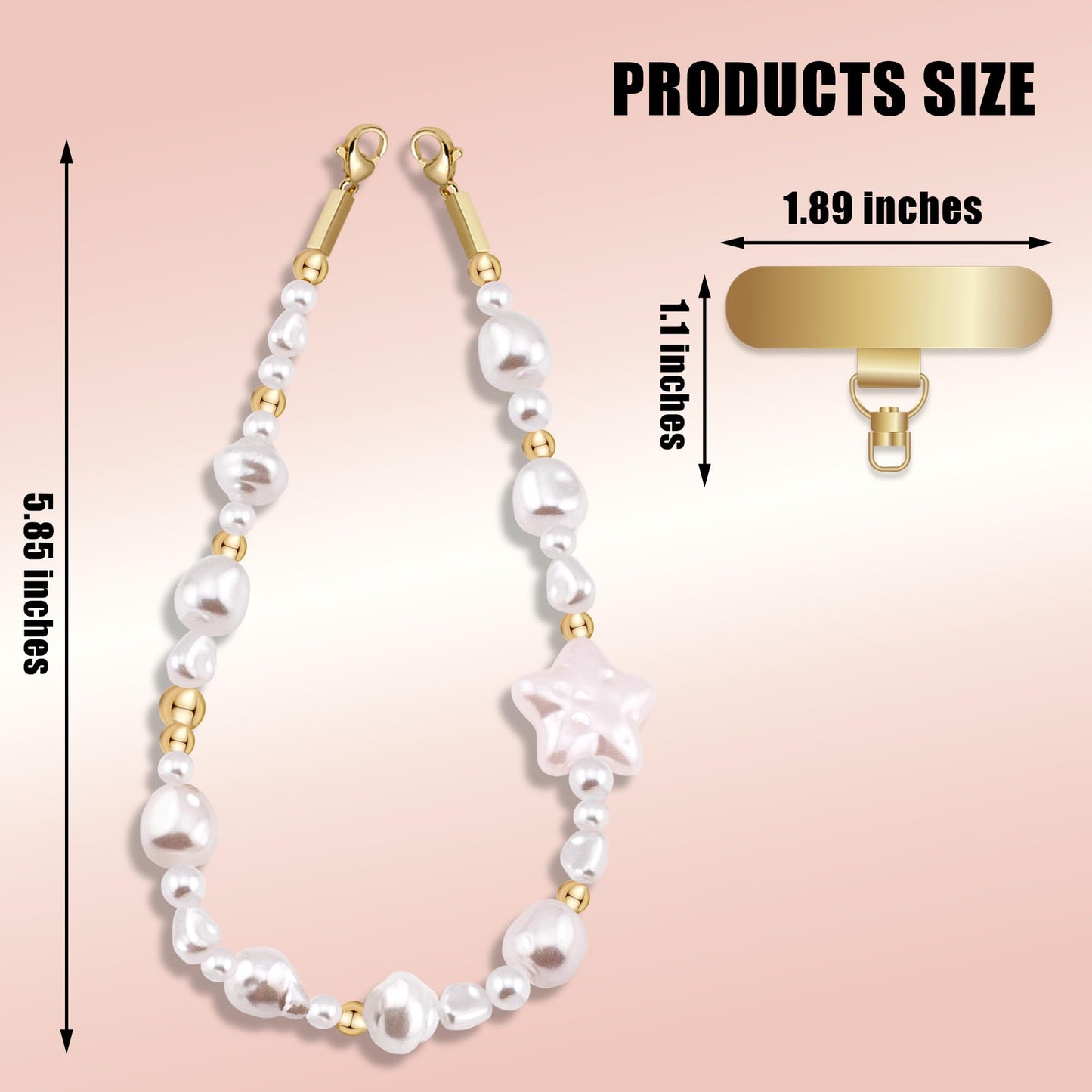 Penekin Phone Charm with Metal Tether Tab, Sparkling Phone Lanyard, Wristlet Strap for Cellphone and Camera (Star-Clasp)