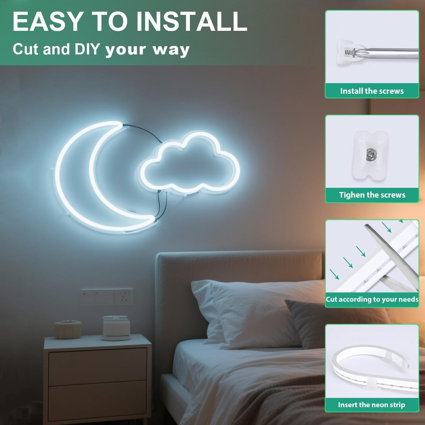 XINGZHI 6.56FT White Neon Light Strip, 5V USB White Led Strip Lights with Touch Controller, Flexible Neon Rope Light for Bedroom, Party, Home Decor