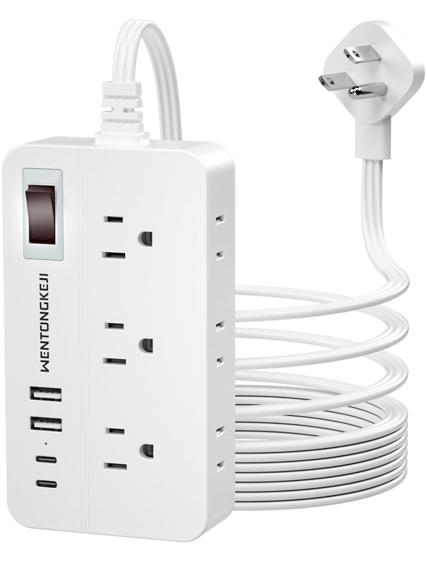 Surge Protector Power Strip - 5Ft Braided Extension Cord Flat Plug with 6 Outlets and 2 USB-A 2 USB-C Ports, 1080 Joules Wall Mounted Charging Station