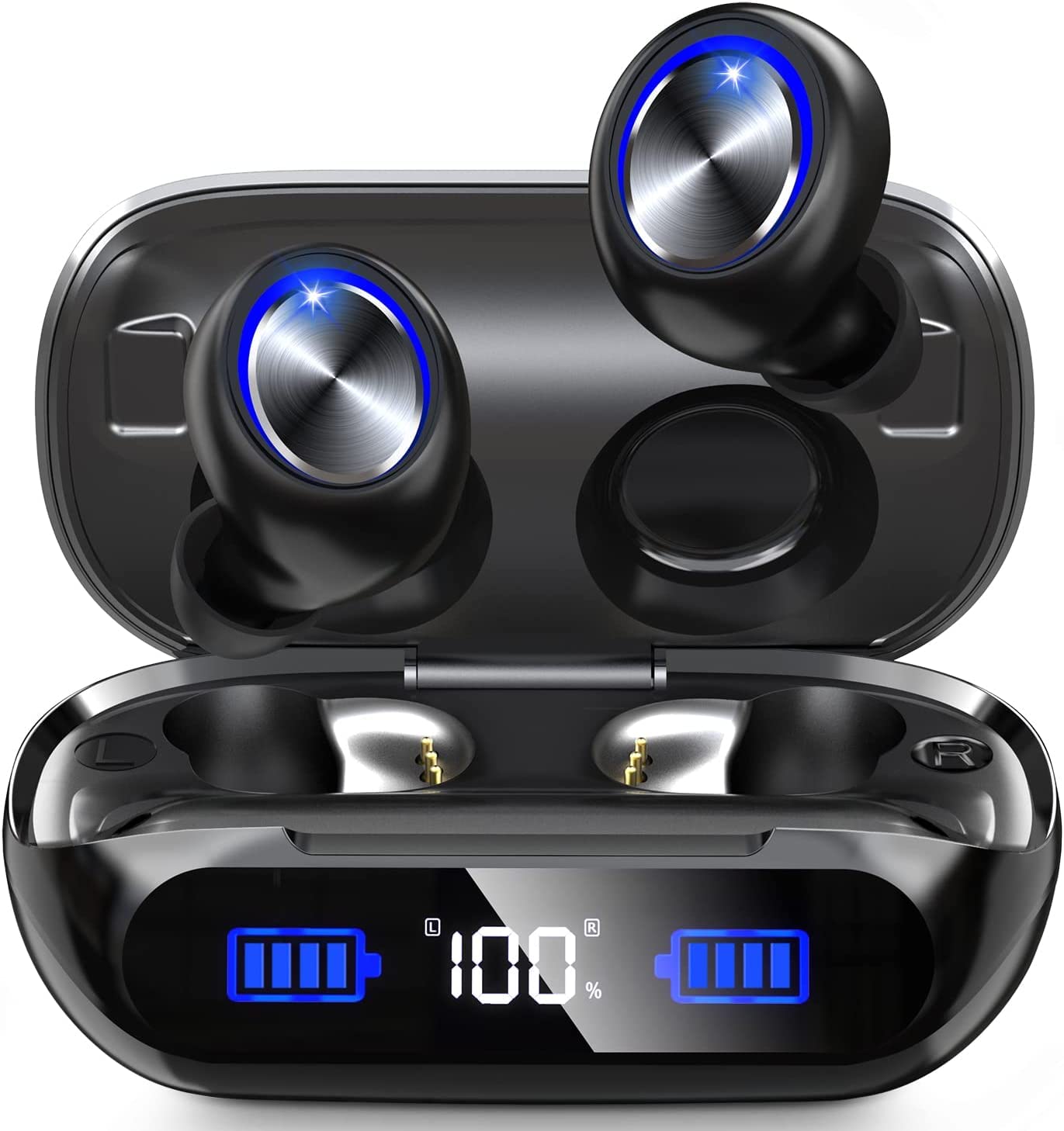 Bluetooth Earbuds Wireless 200Hrs Playback, IPX7 Waterproof, Noise Canceling LED Power Display Earphones with Charging Case, in-Ear, Headphones…