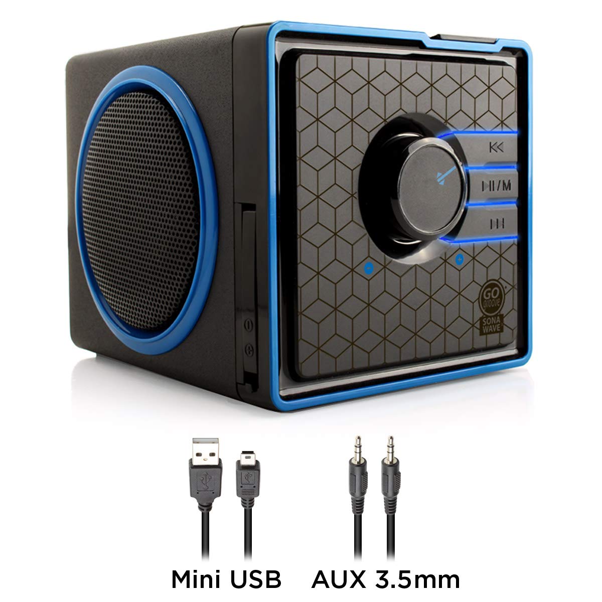 GOgroove SonaVERSE BX Wired Portable Speaker with USB Music Player - Cube Speaker with USB Flash Drive MP3 Input, 3.5mm AUX Port, Playback Buttons