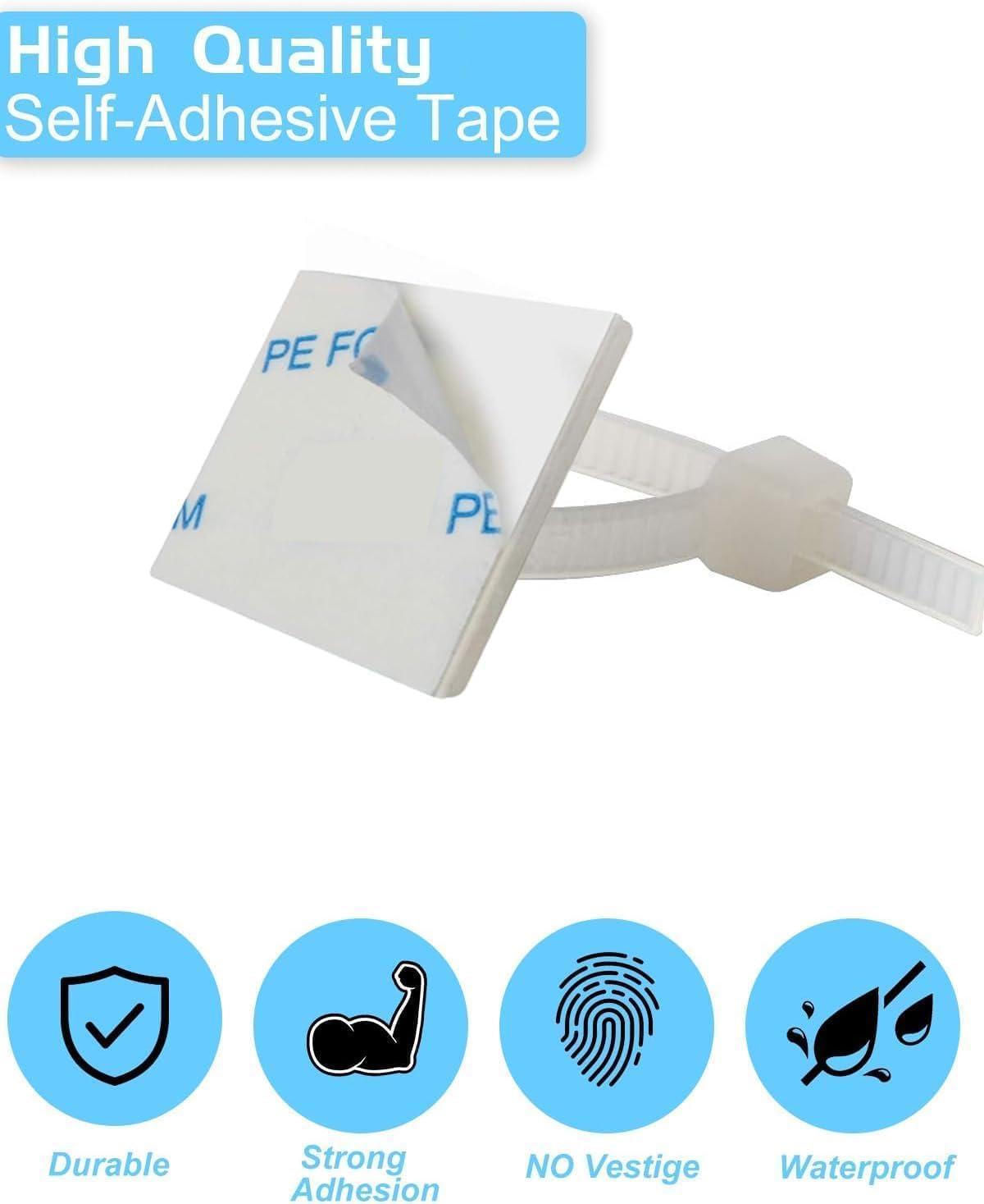 3/4" Zip Tie Mounts - 240PCS Self Adhesive Cable Tie Mounts Wire Cable Anchors Squares Holders for Cable Management Outdoor Indoor (240PCS- 3/4INCH