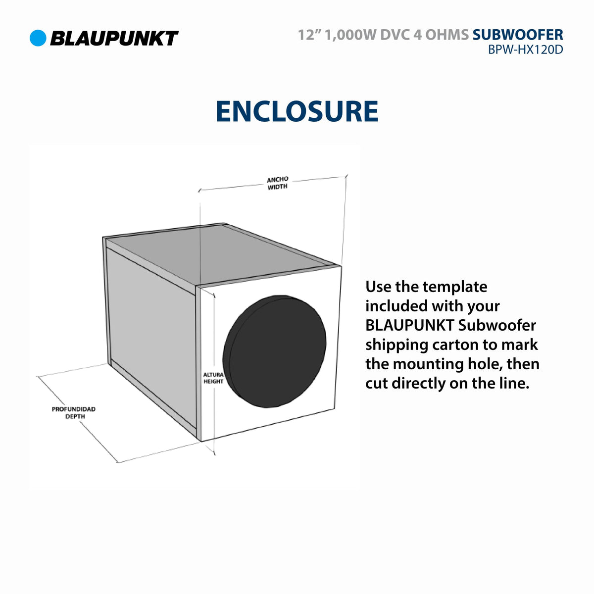 BLAUPUNKT BPW-HX120D 12" 1000W DVC Car Subwoofer Audio Speaker - 500WRMS / 1000WMax - 25Hz-500Hz Frequency Response - Treated Paper Cone with Rubber Surround
