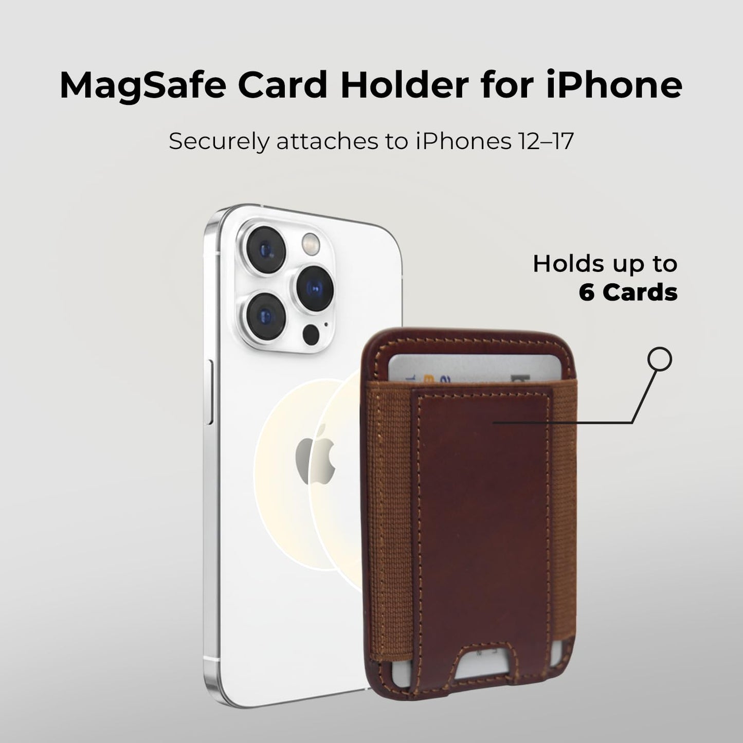 Tony Perotti MagSafe Card Holder - Italian Leather Magnetic Card Holder for iPhone 12-16, Bullhide Wallet Holds 6 Cards, Rounded Edges, Slim MagSafe