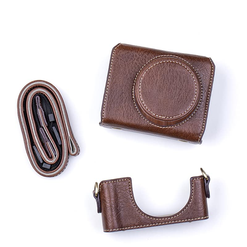 BolinUS Premium PU Leather FullBody Camera Case Bag Cover for Sony ZV-1 ZV1 With Neck Strap (Brown)