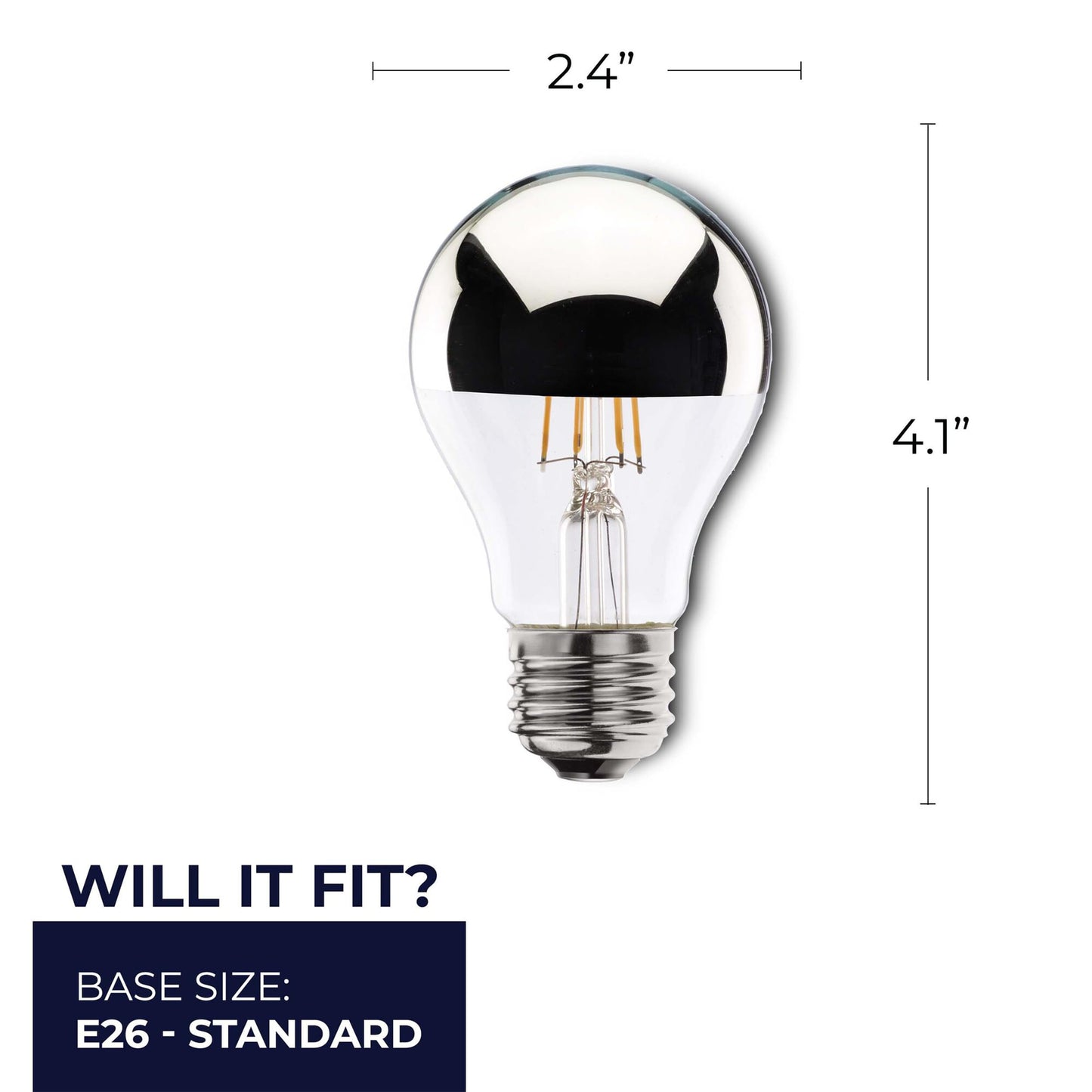 Bulbrite 776671 4.5W LED A19 Filament Bulb, E26 Base, Dimmable 2700K, Wet Rated, Half Chrome