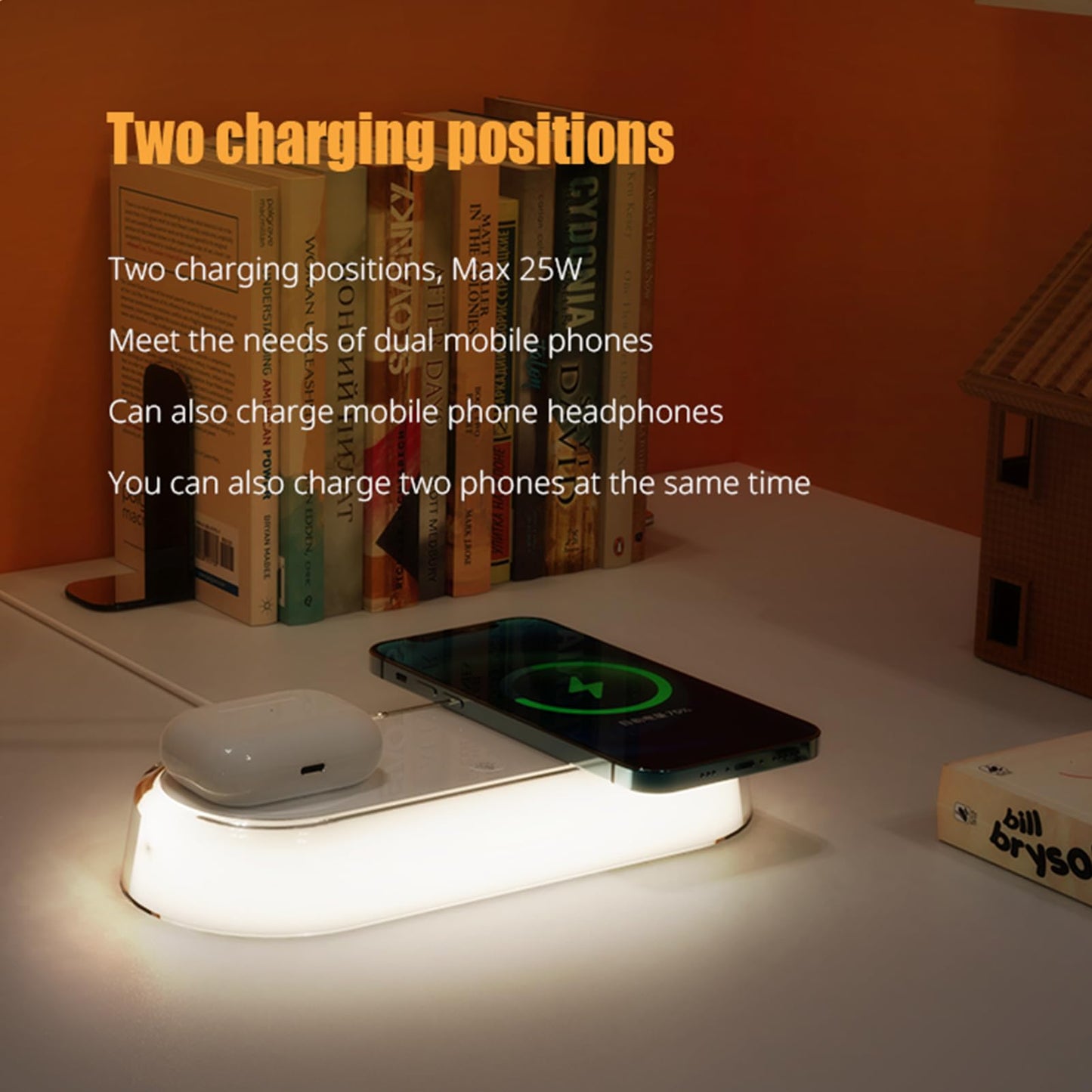 CENSHI Dual Wireless Charging Station LED Bedside Lamp for Home Use