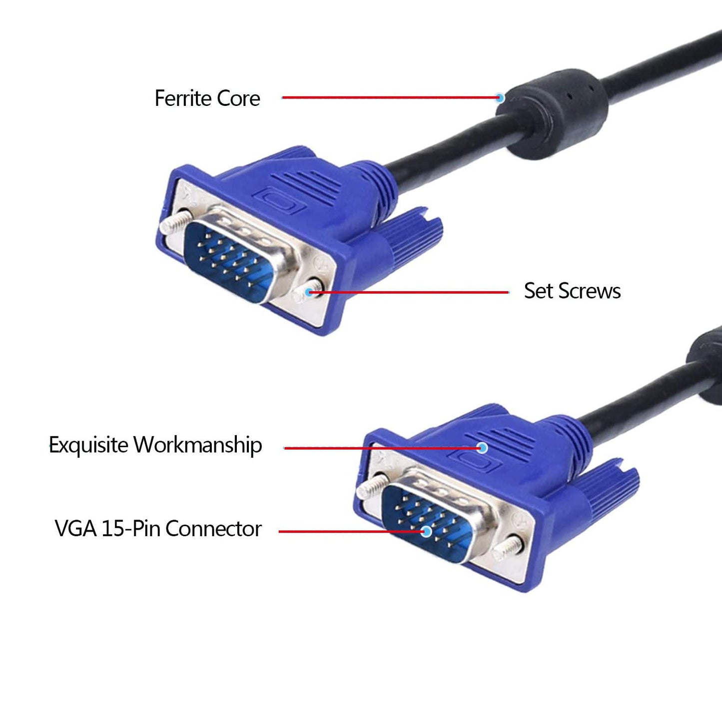 DaFuRui 4Pack VGA to VGA Cable?5Ft HD15 VGA Male to Male Cable for TV Computer VGA Monitor Cable with Blue Connector